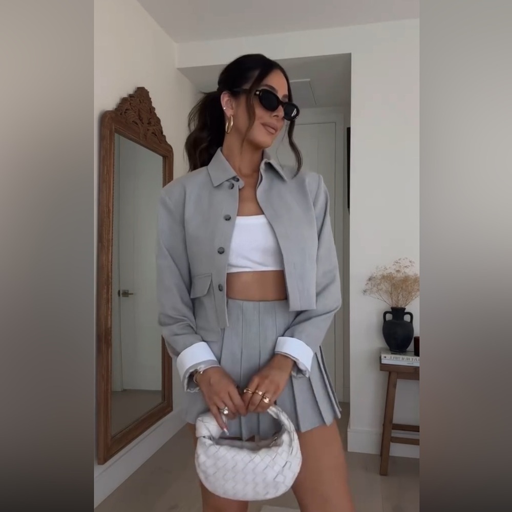 ZARA patch pocket cropped blazer & plea skort